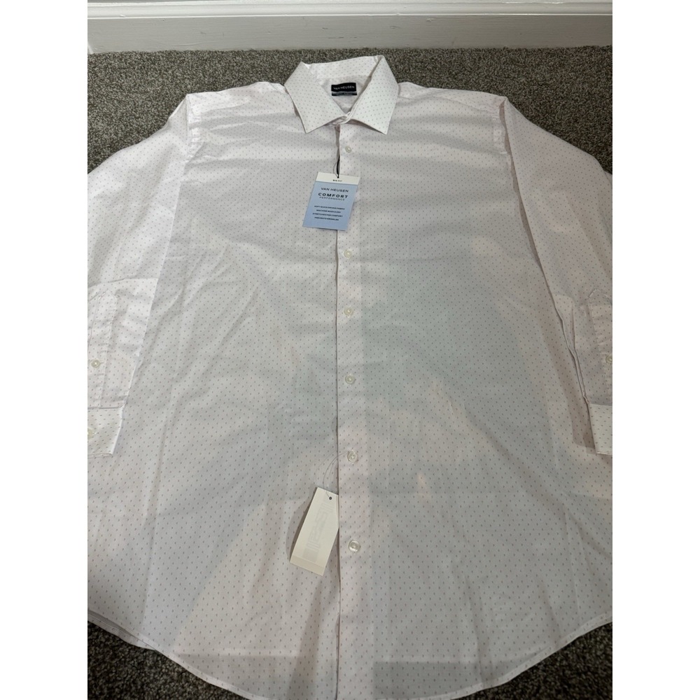 Van Heusen Comfort Performance Dress Shirt 18 32/33 White Raspberry